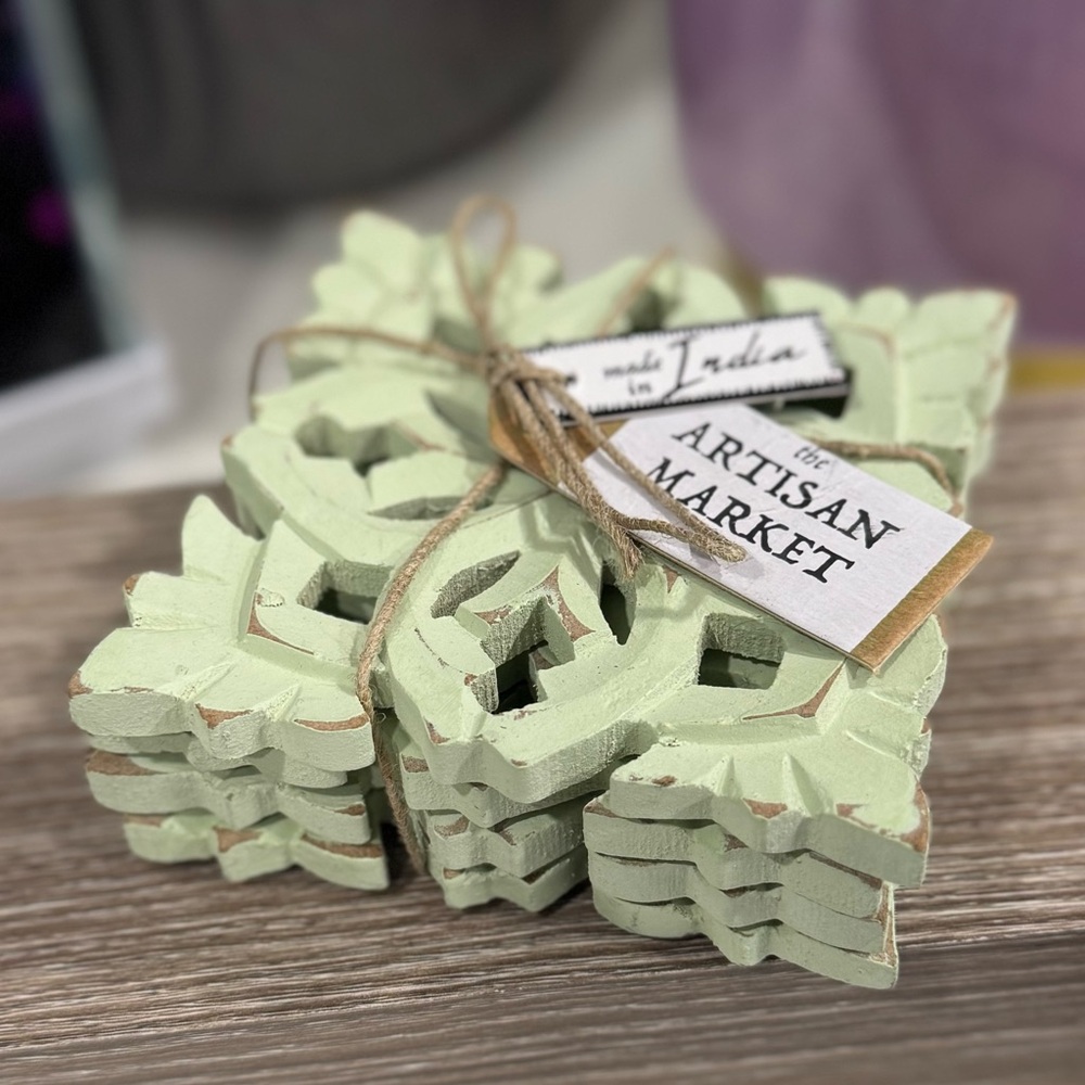 New Wood Distressed Sage Green Coasters India